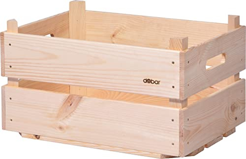 dobar® green label 29026FSCe Stapelbare Vorratskiste aus Massivholz | Stapelkiste für Aufbewahrung | Holzkiste mit Tragegriffen | Obstkiste | Gemüsekiste | 53 x 37 x 31,5 cm | Kiefer Natur