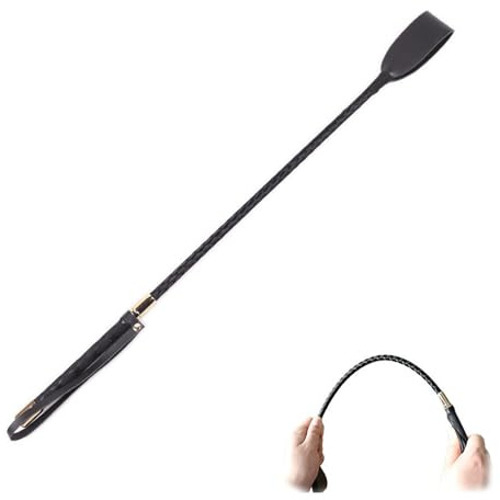 LOCKISH Frustino da equitazione in pelle nera, 45 cm, con impugnatura antiscivolo in gel
