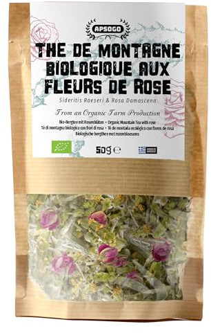 Apsogo Organic Greek Mountain Tea with Rose - Sideritis Loose Leaf, 50g