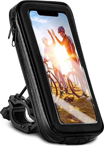 moex Bicycle Mobile Phone Holder Compatible with Samsung Galaxy A22 5G - Handlebar Bag with Viewing Window, Tilt and Rotatable, Handlebar Mount, Waterproof, Black