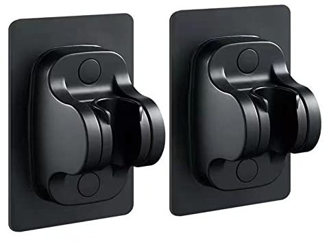 WUDQIJI Handbrause Halterung 2 Stück Duschkopfhalterung Ohne Bohren Duschhalterung Brausehalter Handbrausehalterung Duschkopf Halterungen 3M Kleber Winkel Verstellbar für die wand Bad(Schwarz)