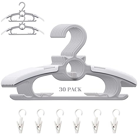 Gencuoir Baby Nursery Closet Hangers, Ultra Thin Non-Slip and Extendable Laundry Infant Pant Hanger for Newborn Clothes 30pcs11“-14‘’ Adjustable Children Coat Hanger for Girl Boy Toddler Kids Child