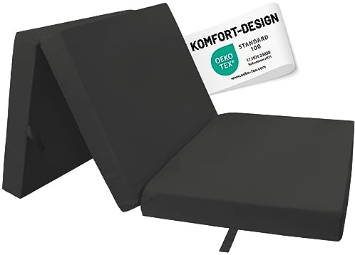RelaxXL Klappmatratze Junior 190x60x7cm Schwarz | Faltmatratze mit Tragegriff | Schlafmatte Schaumstoff 7 cm | Gästematratze 3-teilig | Bezug waschbar | Öko Tex 100 | Baumwoll-Polyestermix