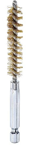 sourcing map Brass Bore Brush 11mm Dia 4 Long Cleaning Twisted Wire Brush with Handle 1/4 Hex Shank for Tubes, Ports, Bearings