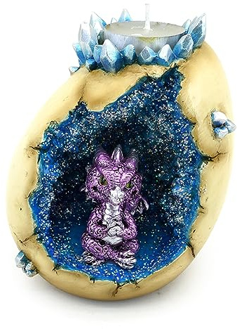 Puckator Elements Baby Dragon Crystal Egg Cave Tea Light Holder - Tea Bag Storage - Tea Bag Holder Dish - Tea Bag Tidy - Sachet Holder - Used Tea Bag Holder - Tea And Coffee Accessories