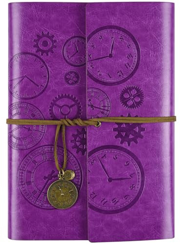 Leder Notizbuch, Nachfüllbar Tagebuch, Vintage-Spiralbindung Tagebuch Reisetagebuch zum Schreiben Mit Linienpapier, Geschenk für Mädchen, Jungen, A6 18x13cm, Violett