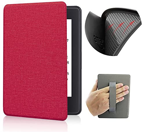 Schutzhülle für Kindle Paperwhite 10. Generation 2018 15,2 cm (6 Zoll), mit Handschlaufe, ultradünn, PU-Leder, mit automatischer Sleep- und Wake-Funktion, Rot