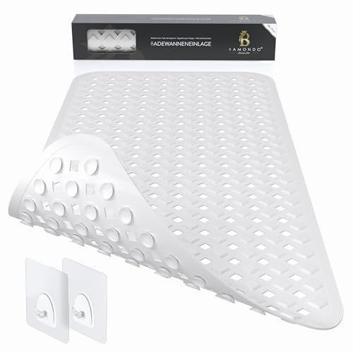 BAMONDO Badewannenmatte rutschfest & hautsensitiv (Weiß) - 88x39 cm - maschinenwaschbar | schimmelfrei | BPA frei - Antirutschmatte für Badewanne mit Saugnäpfe