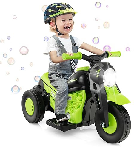 GOPLUS 6V Kinder Motorrad mit Seifenblasenfunktion, Musiktasten, LED Scheinwerfern & Seifenblasenmacher - Kindermotorrad für Kinder ab 3 Jahre, 2,5-3 KM/H (Grün)