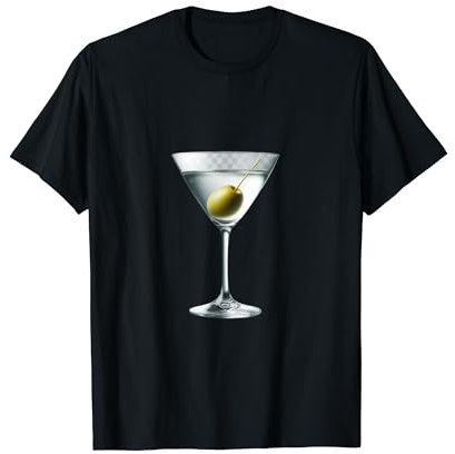 Martini Glass Green Olive Bartender Vodka Gin Cocktail Drink T-Shirt