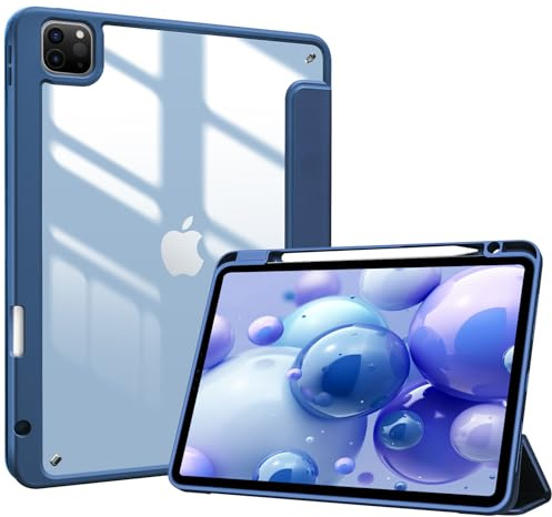 ProCase Fodral för iPad Pro 11 tum med pennhållare 2022/2021/2020/2018 (4/3/2/1 generation), stötsäkert smart fodral med transparent baksidesskal, skyddsfodral för iPad Pro 11 tum, marinblå