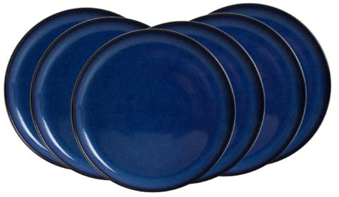 Lot de 6 Grandes Assiettes, Assiettes Plates, Assiettes Unies Bleues, Assiettes en Céramique, Vaisselle Elégante, Adapté au Lave-Vaiselle et Micro-onde
