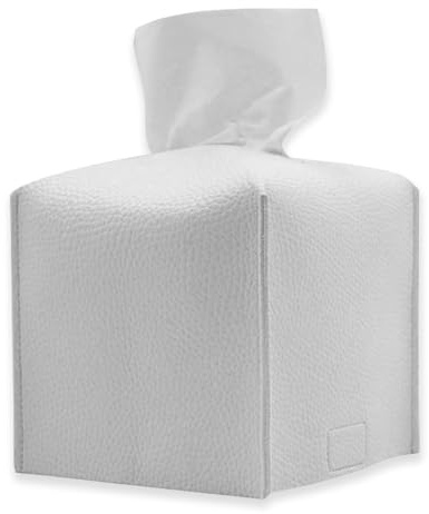 Kosmetiktücherbox, Taschentuchbox, Taschentuchspender, Tissue Box für Esszimmer Badezimmer Schlafzimmer Auto Büro, Verdicktes Ledermaterial, Quadratisch, Nachfüllbar 13 x 13 x 13 cm - Weiß