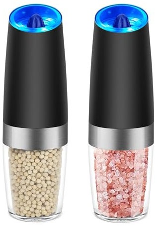 SWE Salz und Pfeffermühle Elektrisch Set mit Grinder Keramik, Automatische Elektrische Salz und Pfefferstreuer Salzmühle Salzstreuer Zuckerstreuer Gewürzmühle mit Kippsensor und LED Licht