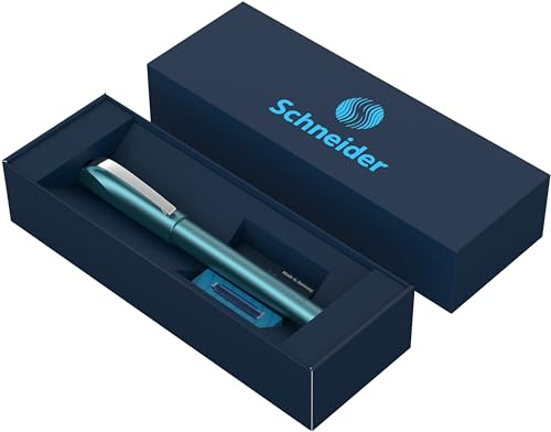 Schneider Ceod Shiny Set cadeau stylo roller dans un étui en carton avec cartouches d'encre standard pour droitiers et gauchers Bleu sarcelle