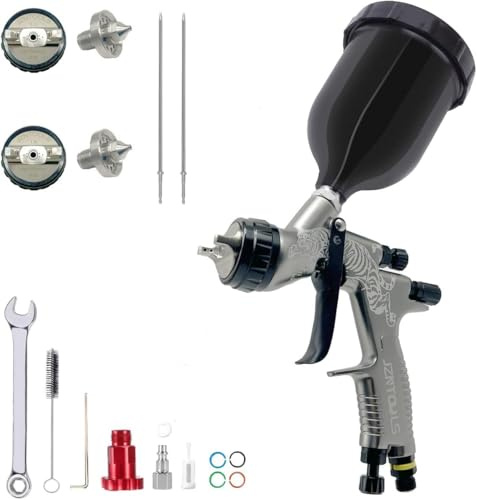 HVLP Spray Gun, 1.3mm/1.8mm Stainless Steel Nozzle, Paint Spray Gun Kit with 600CC Paint Cup, Professional Gravity Feed Sprayer for Paint and Varnish (Black)