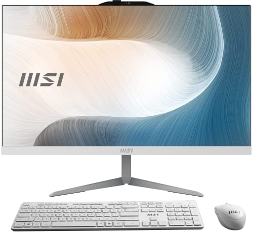 MSI Modern AM242 1M-1083FR PC Tout-en-Un - 23.8 FHD IPS, Intel Core 5 120U, 16 Go DDR5, SSD 512 Go NVMe, WiFi 6E, Webcam et Haut-parleurs intégrés, Clavier et Souris sans Fil, Windows 11 Pro - Blanc