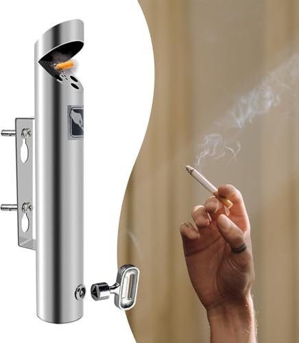 Outdoor Zigarettenrußsäule - Wand-Aschenbecher Edelstahl Outdoor Zigaretten-Aschenbecher Creative Public Smokeless Outdoor Ash Tray Receptacles Abschließbar, Wandaschenbecher Für Draußen(Color:Silver)