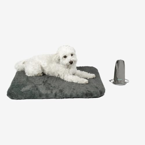 Manuly Hundedecke für unterwegs, Set aus Hundematte selbstaufblasend, flauschigem Langhaar Bezug und Tragetasche, waschmaschinentauglich, Bezug kann gewechselt Werden, 60x40x3,5cm, 470g