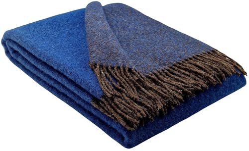 STTS International Coperta in lana vergine, 100% lana vergine, disponibile in diversi colori, 140 x 200 cm, plaid Tirolo (marrone-blu (double face), 140 x 200 cm)
