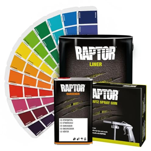 Generisch RAPTOR Lack Grün inkl. Härter & Lackierpistole - kratzfeste Beschichtung für Fahrzeuge - RAL 6003