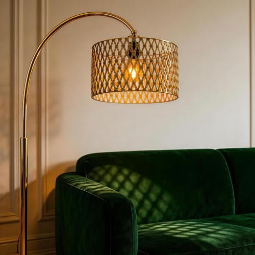 Osasy Lampenschirm Metall Gold 30 cm E27 rund | Eisen,Für Hängelampe, Stehlampe, Tischlampe, Moderner Industrieller Käfig-Stil