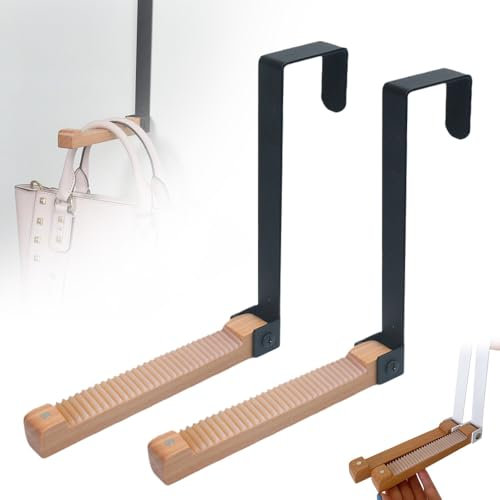 Foldable Wood Over The Door Hooks, 2024 Neuest Türgarderobe Klappbar, Türhaken Klapphaken zum Einhängen Türgarderobe Zu Einhängen Türhaken Kleiderhaken Ohne Bohren Haken für 2cm Türfalz (2, Schwarz)