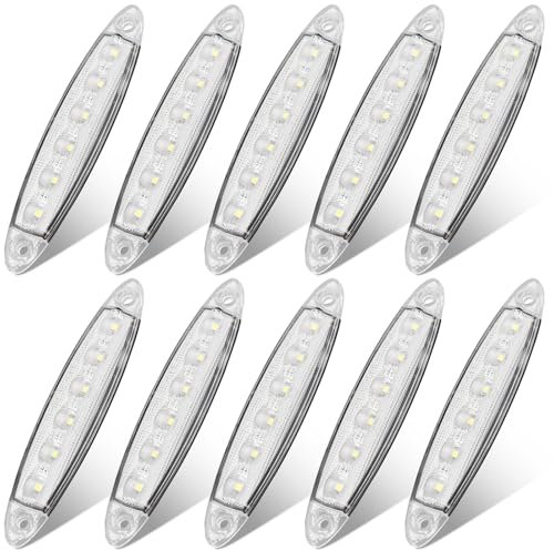 Justech 10PCS LED Luces de Posición Laterales,12V Luces de Marcador Lateral IP65 Impermeable,Luz de Advertencia Lateral con Tornillos de Montaje para Remolques,Camiones,Tractores(Blanco)
