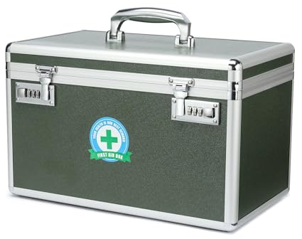 Cassetta con serratura per medicinali, con combinazione, vuota, per primo soccorso, organizer medico, multiuso, per casa ed esterni (verde, XL)