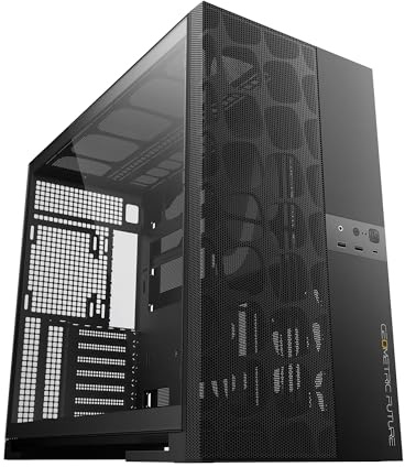 Geometric Future M5 Vent Mesh Front Panel Tempered Glass Mid Tower, E-ATX/ATX, High Airflow, 1.2mm Steel, Type C, Support 420/360, Double Chambre, Noir, GEO-M5V-B