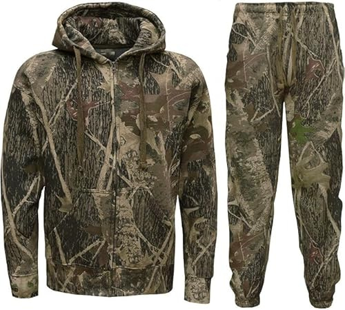 Mens Jungle Camouflage Fishing Hunting Zip Hoodie Jacket Tracksuit, Casual Warm Elasticated Cuff Sweatsuit Top With Drawstring Joggers Sets, UK Plus Size S To 4XL, XXL