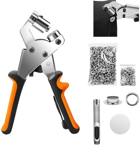 Bowose Locher Stanzwerkzeug,Ösenset mit 500Stk 10mm Ösen,Ösenlocher Set Stofflocher Magnetisch,Ösen Stanzzange für DIY,Leder,Schuh,Segeltuch