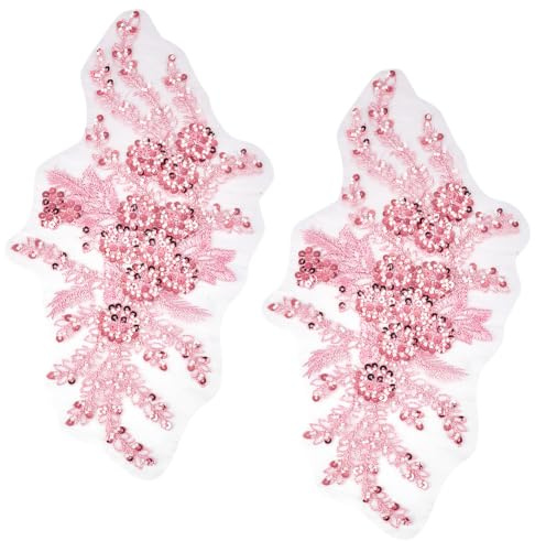 CABODYALS 2 Stück 3D Stickerei Applikation Mit Blumenmotiv Polyester Pailletten Blumen Applikationen Rosa Perlenspitze Bestickt Zum Aufnähen Auf Tüll Flicken Zum Nähen Basteln Kleidung Hochzeit Brautk
