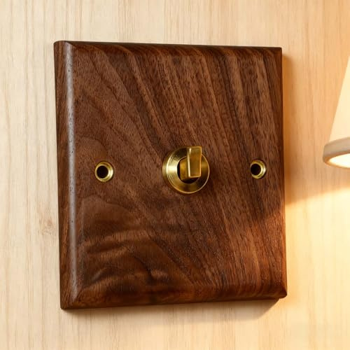 Interruptor basculante de luz TOGGLE de 1/2 vías, madera de nogal retro para interruptor de luz TOGGLE, interruptor eléctrico de montaje en pared de un solo polo/doble polo con palanca de latón, panel