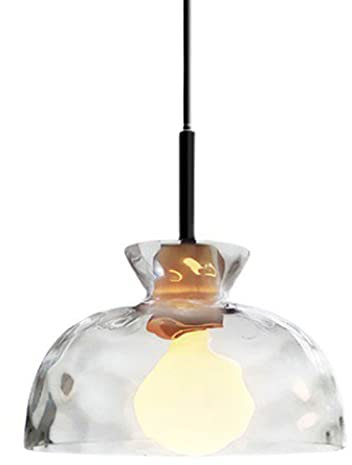 Modern Handmade Irregular Glass Pendant Light with Wooden Finish E27 Loft Bar Ceiling Hanging Lamp for Kitchen, Dining & Living Room 1 Light Chandelier in Retro Style (Dome Design)