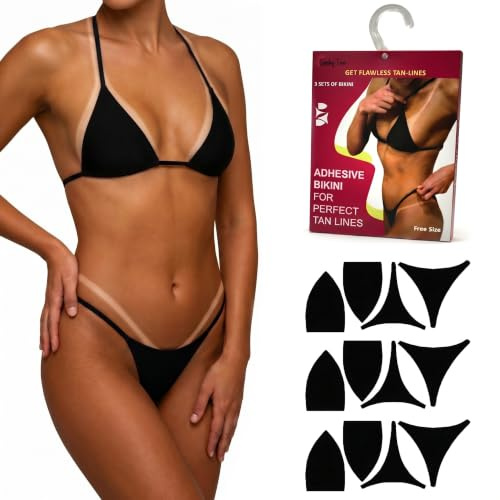 Seskytan Adhesive Bikini for Spray Tan Solution– 3-Pack Brazilian Self Tanning Bikini Tape for Flawless, Streak-Free Tan Lines – Gentle, No-Slip Fit for Sun, Spray & Bed Tanning – For All Skin Types
