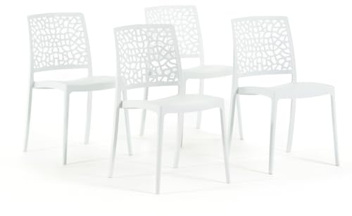 SIEDITI FUORI E DENTRO Chaises de Jardin en polypropylène avec Fibre de Verre, chaises empilables pour extérieur ou intérieur, Design Moderne et Naturel - Alina (4 chaises, Blanc)