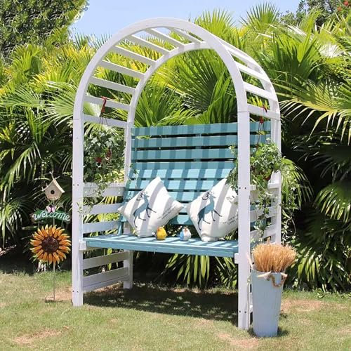 ZHSYXLB Holzbank für den Außenbereich mit Dach, Gartentorbogen-Pergola-Spalier, 2-Personen-Hofbank mit Rückenlehne, für Park, Garten, Terrasse, Party, Rasen, Hinterhof (blau)
