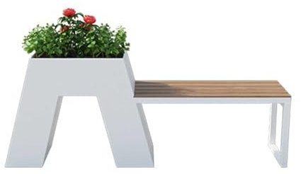 Jardinière avec banc Jardinière commerciale en tôle galvanisée blanche, combinée avec des bancs en bois for cultiver des plantes vertes, des fleurs et des légumes Banc avec jardinière(Petit)
