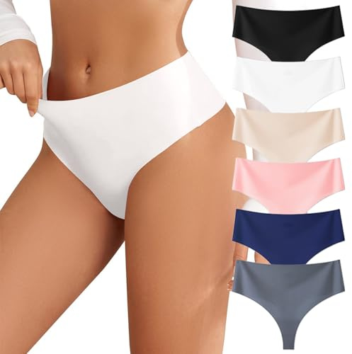 EWIGELIEBE - Pack de 6 tangas sin costuras tipo string para mujer, ropa interior invisible, transpirable y suave, tallas S-XL, multicolor, S