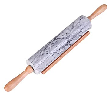 OUNONA Rouleau À Pâtisserie en Marbre Élégant Manche en Bois Polyvalent pour La Cuisson des Pâtes Gris Nuageux