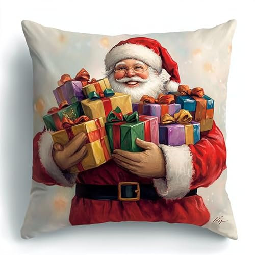 WallustrioaW Weihnachten knüpfkissen set erwachsene,Opa und Geschenke,latch hook kissen kit,DIY Knüpfhaken-Set Knüpfkissen Zum Selber Knüpfen,43x43cm