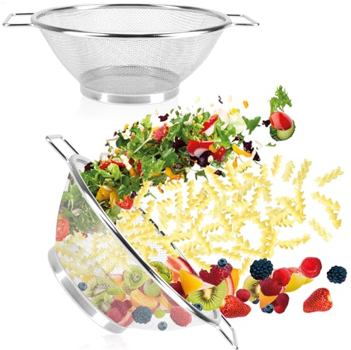 COM-FOUR® 2x durkslag i rostfritt stål - Två lika stora kökssilar med handtag - Fint perforerade för att skölja och rinna av pasta, grönsaker, frukt och sallad (02 stycken - Ø20,5 cm)