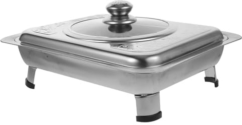Bandeja con Tapa de Acero Inoxidable Rectangular Plata para Buffet | Esquinas Redondeadas, Cubierta Visual Transparente, Patas de Apoyo Antidesplazamiento, Superficie Lisa