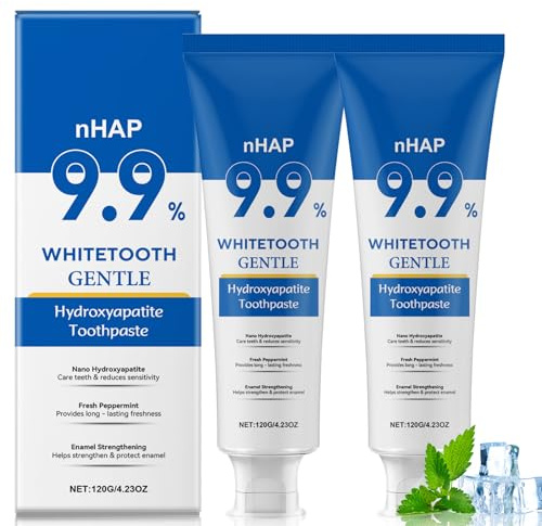 2PCS Hydroxyapatite Toothpaste, Upgrade 9.9% Nano Hydroxyapatite Toothpaste for Enamel Protection, Fluoride-Free Formula with Gentle Mint, Sensitivity Relief, Long-Lasting Fresh Breath