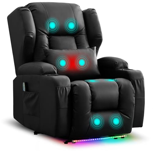 TCGBKAF Relaxsesel mit Liegefunktion, Eletrischer Fernsehsessel Massagesessel mit Wärmefunktion,Eletrisch Verstellbar Kinosessel mit USB & Getränkehalter,TV Sessel fürs Wohnzimmer (1, Schwarz)