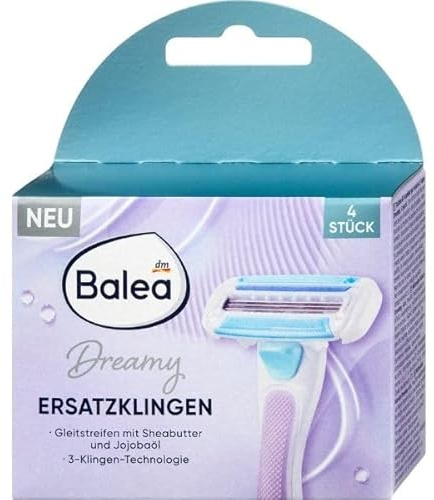 Balea Dreamy Damenrasierer mit 3-Klingen-Technologie, Schwingkopf, Gleitstreifen mit Sheabutter und Jojobaöl (Rasierklingen 4 stk)