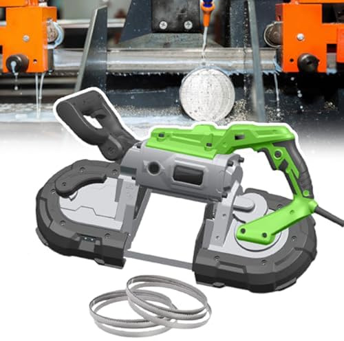 Sega a nastro portatile, Taglio profondo 1100W, Sega a nastro portatile a velocità variabile, Taglio angolare 0-45°, Conservazione pieghevole, Regolazione 1-6 marce, Velocità 0,7-2,4 m/s per rame
