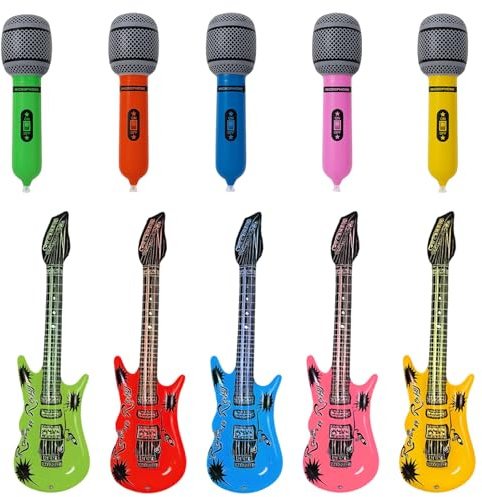 10 Pcs Inflatable Instruments Set, Inflatable Guitar, Inflatable Microphone, Children'S And Adult Party Props, Rock Instrument Props, Used For Music Party Decoration