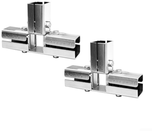 Durashmall Paquete de 2 abrazaderas de tubo en forma de T de acero inoxidable galvanizado de 4 vías para conexión de tubería cuadrada o riel, conectores resistentes con pernos para un montaje rápido